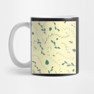 Green leaves floral pattern - lemon background Mug